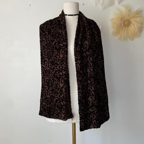 Valerie Stevens Womens Velvet Burnout Scarf Whimsigoth Y2K Silk Blend Brown Goth - Picture 2 of 10